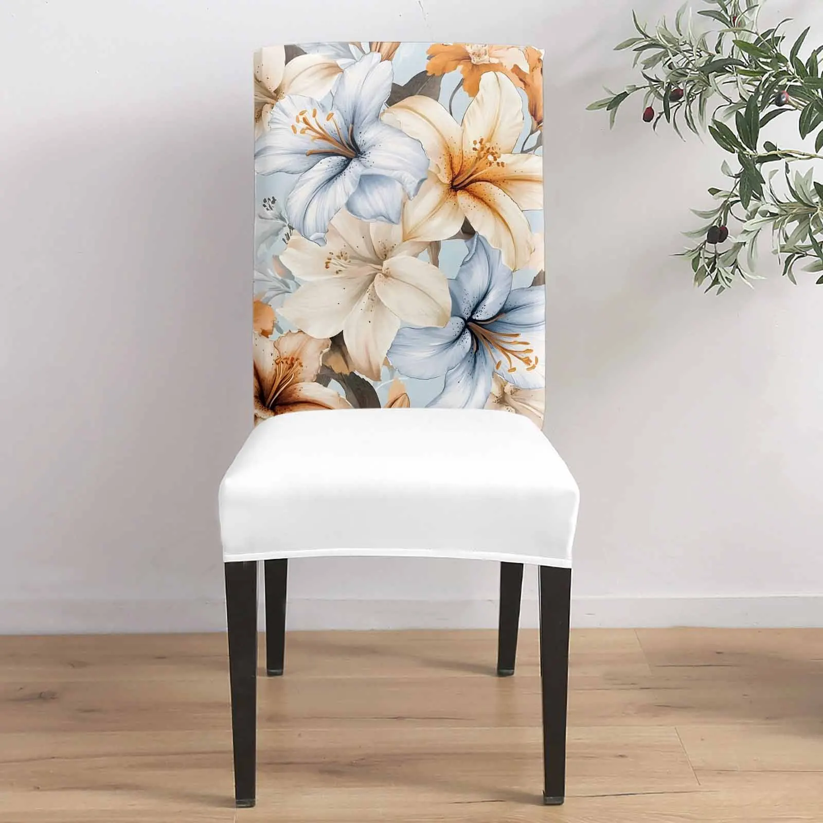 

Modernism Spring Lily Flower 4/6/8PCS Spandex Elastic Chair Case For Wedding Hotel Banquet Dining Room