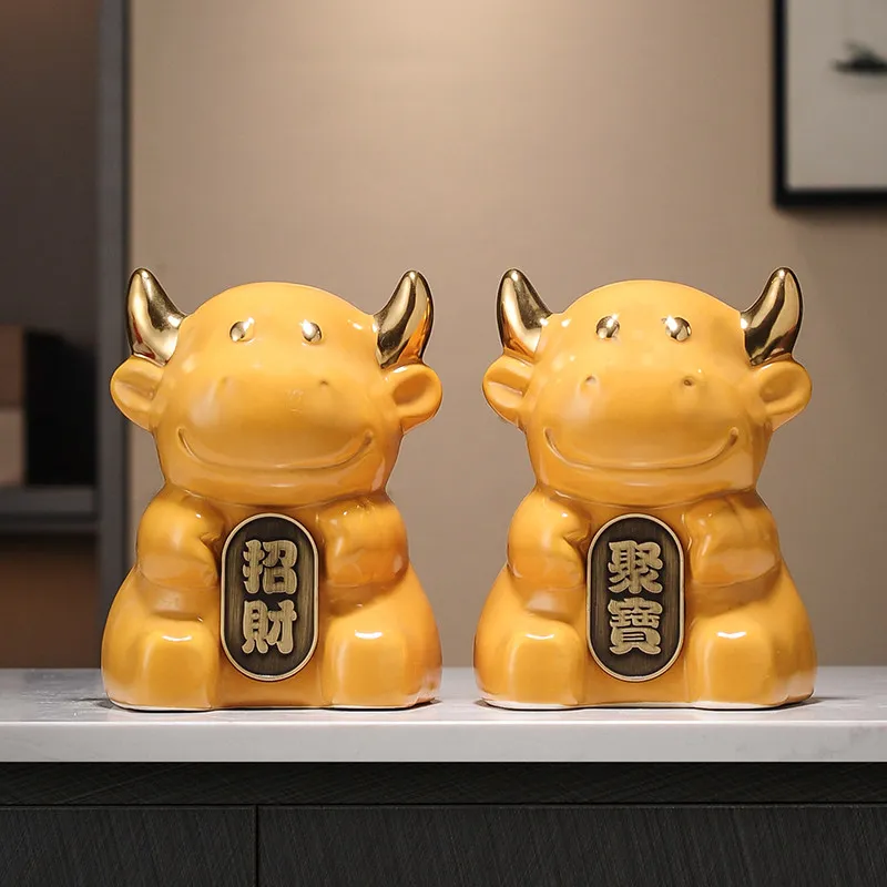

Lucky Ox Figurine Creative High end Decor for Living Room Study and Office Fortune Bringing Craft Gifts