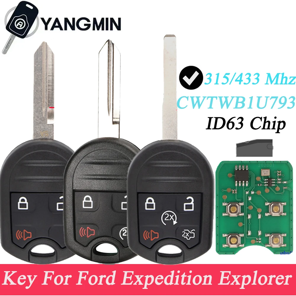 

Remote Car Key Fob For Ford Expedition Explorer Taurus Flex 315/433 MHz 4D63-80bit Chip FCCID: CWTWB1U793 2 3 4 5 buttons shell