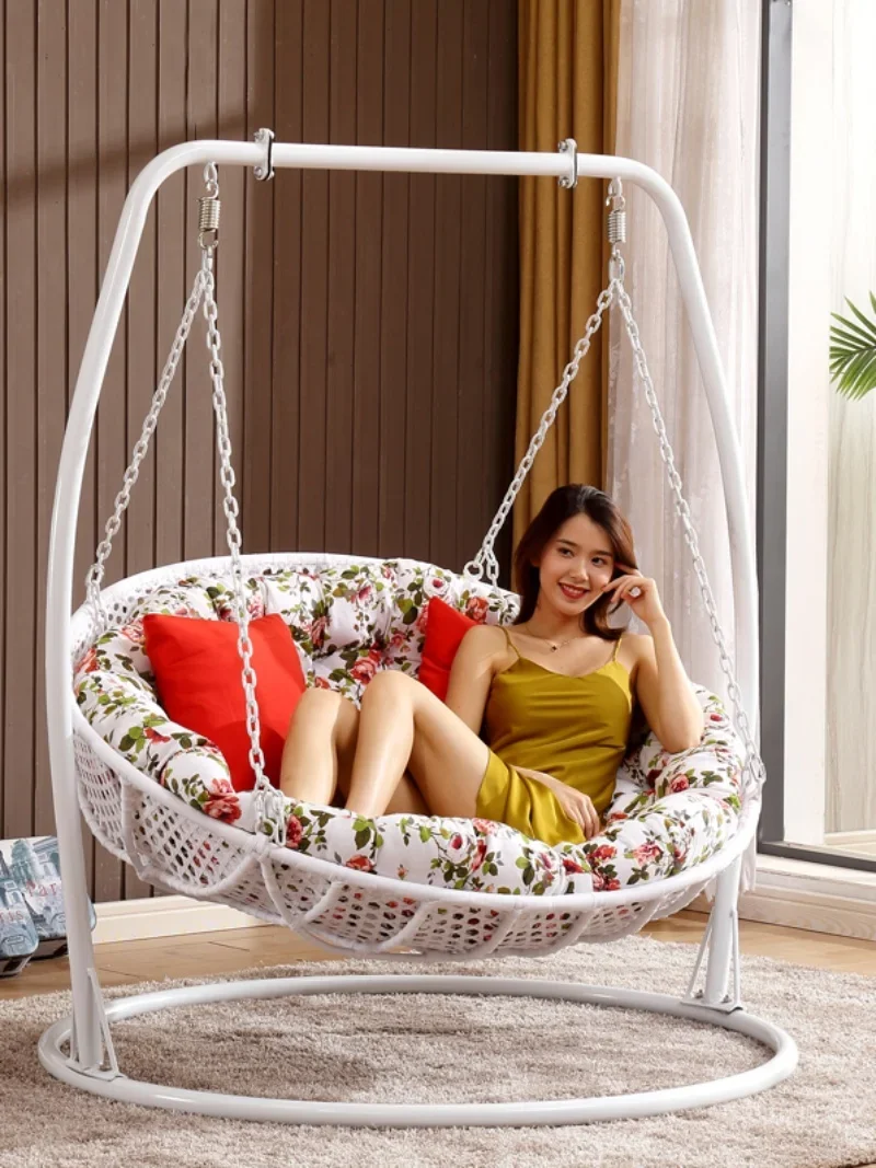 Hanging Basket Rattan Chair Outdoor Lazy Swing Metal Frame Hammock Indoor Balcony Cradle Chair Hanging Chair