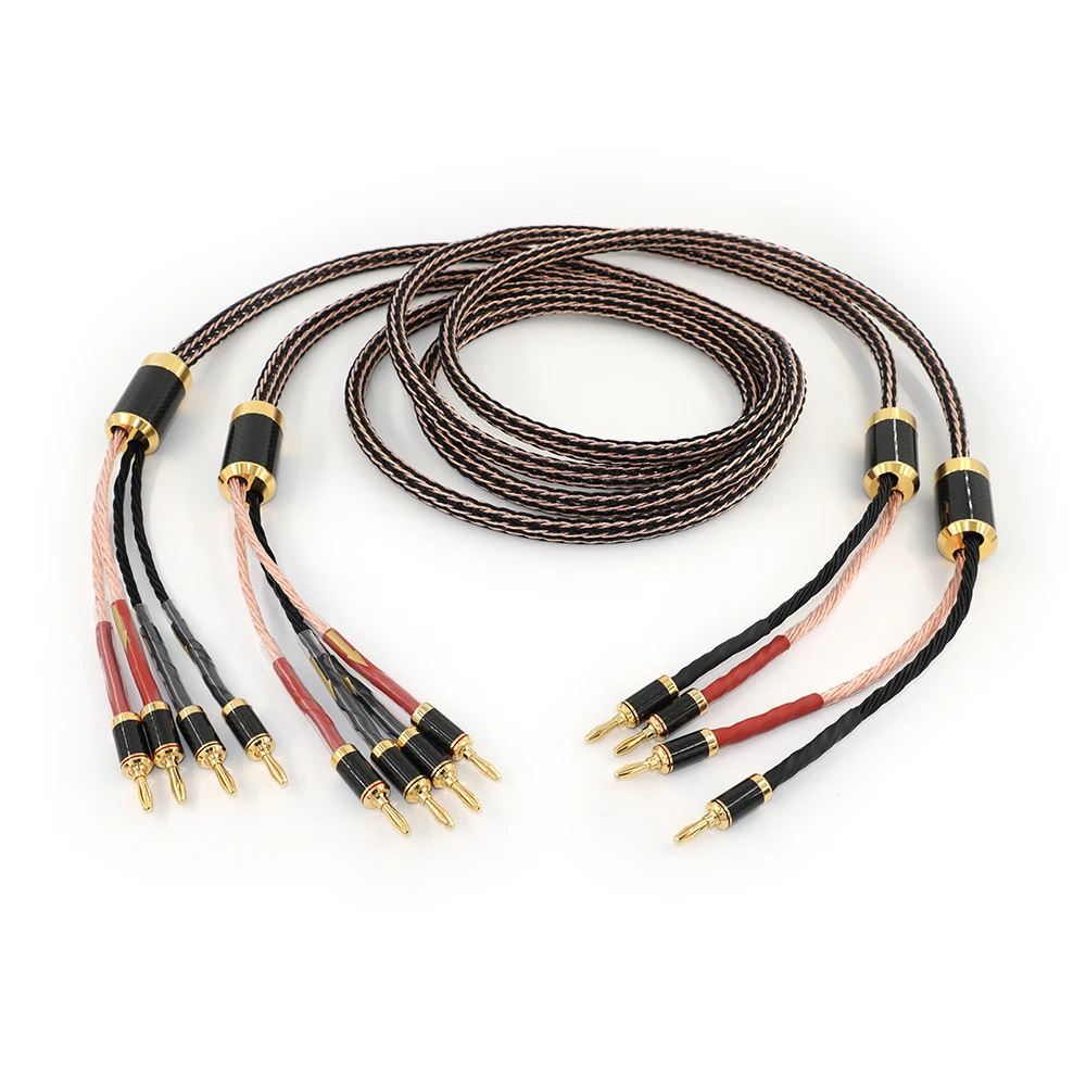 

Pair Hifi Bi Wiring Speaker Cable Hi-end 12TC 24 strand 7N OCC Speaker Wire With Carbon Fiber 2 to 2/4 Banana Plug