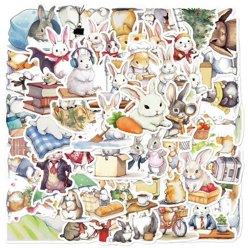 50pcs ‌‌Bunny Cartoon Sticker Luggage Water Cup Stationery Mobile Phone Car Scooter Laptop Refrigerator Decorative Sticker