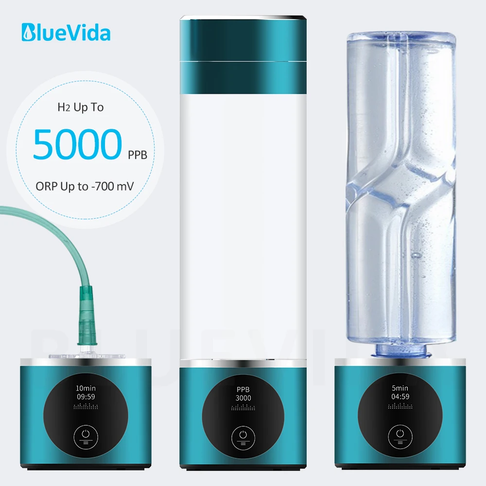 BlueVida New 8th Generation Nano Hydrogen Water Generator Bottle DuPont SPE/PEM Water Hydrogenator con H2 inalatore-pulsante a sfioramento