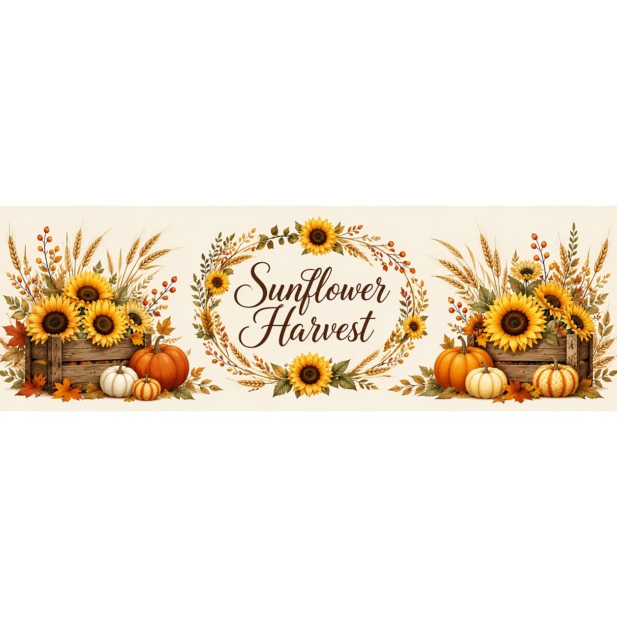 One tablecloth table skirt, sunflower harvest wreath, pumpkin sunflower, wheat, maple leaf wooden box, autumnzyc