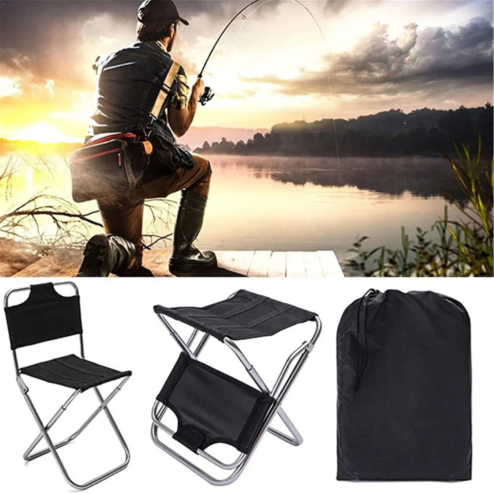 Foldable Fishing Chair Outdoor Lightweight Camping Stools Portable Beach Hiking Picnic Seat With Backrest Hiking Fishing Tools