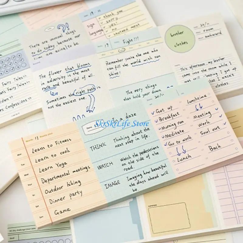 E65E Bright Color Tearable Note Adhesive Lined Notepads Note Book Multipurpose Note Pad for Writing Office Supplies