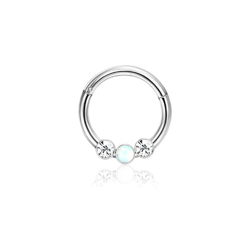 Stainless Steel Opal Septum Clicker Ring