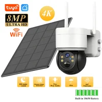 Tuya-cámara alimentada por energía Solar, 4K, 8MP, conexión WIFI, detección humana PIR, visión nocturna, diseño impermeable, batería interna de seguridad para exteriores