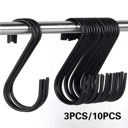 3/10PCS Black Metal S-Hooks Kitchen Bedroom Railing S Hanger Hook Clasp Holder Hooks Hanging Storage Tools