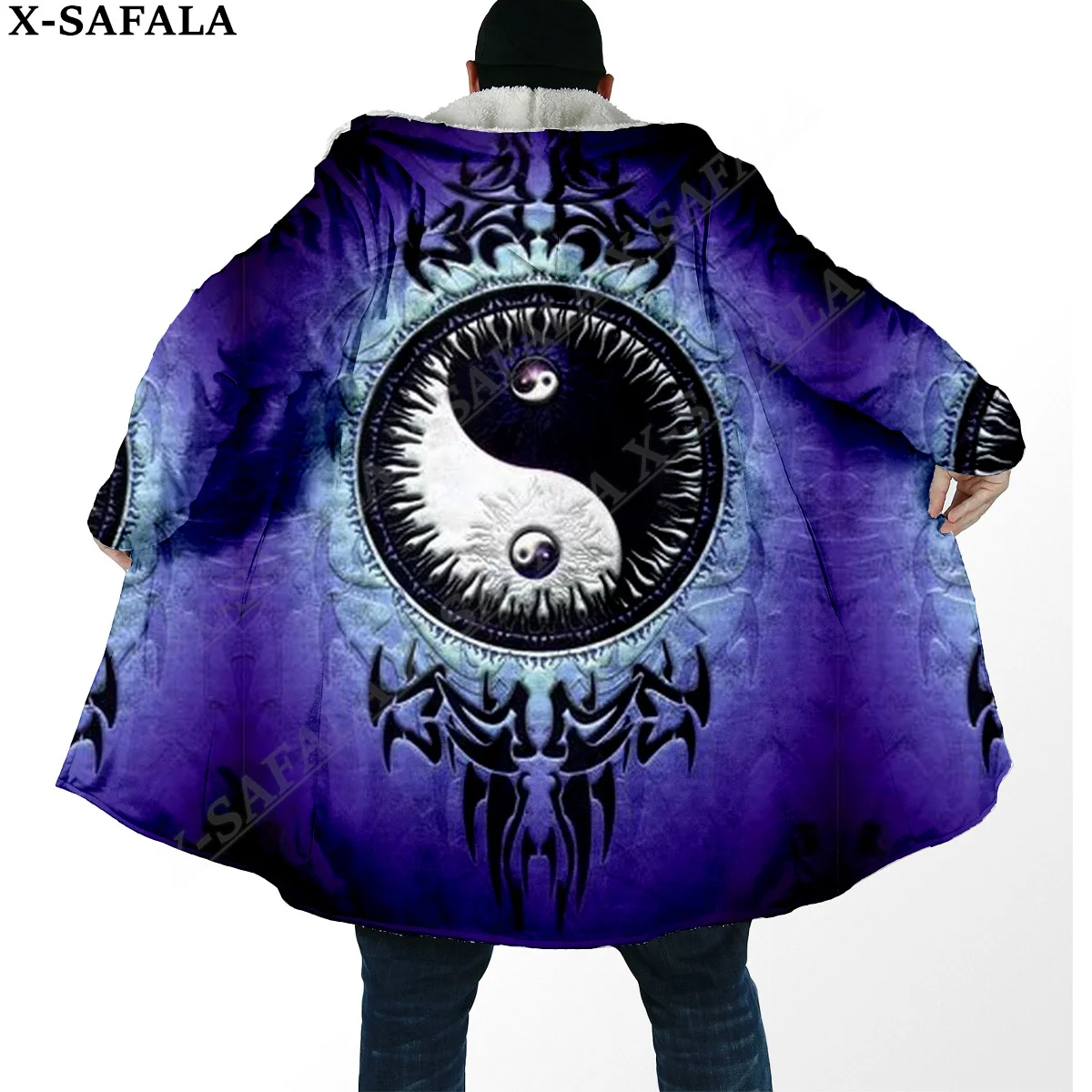 Yin And Yang Dragon Tai Chi Eight Trigrams Overcoat Coat 3D Print Thick Warm Hooded Cloak for Men Windproof Fleece Unisex Casual