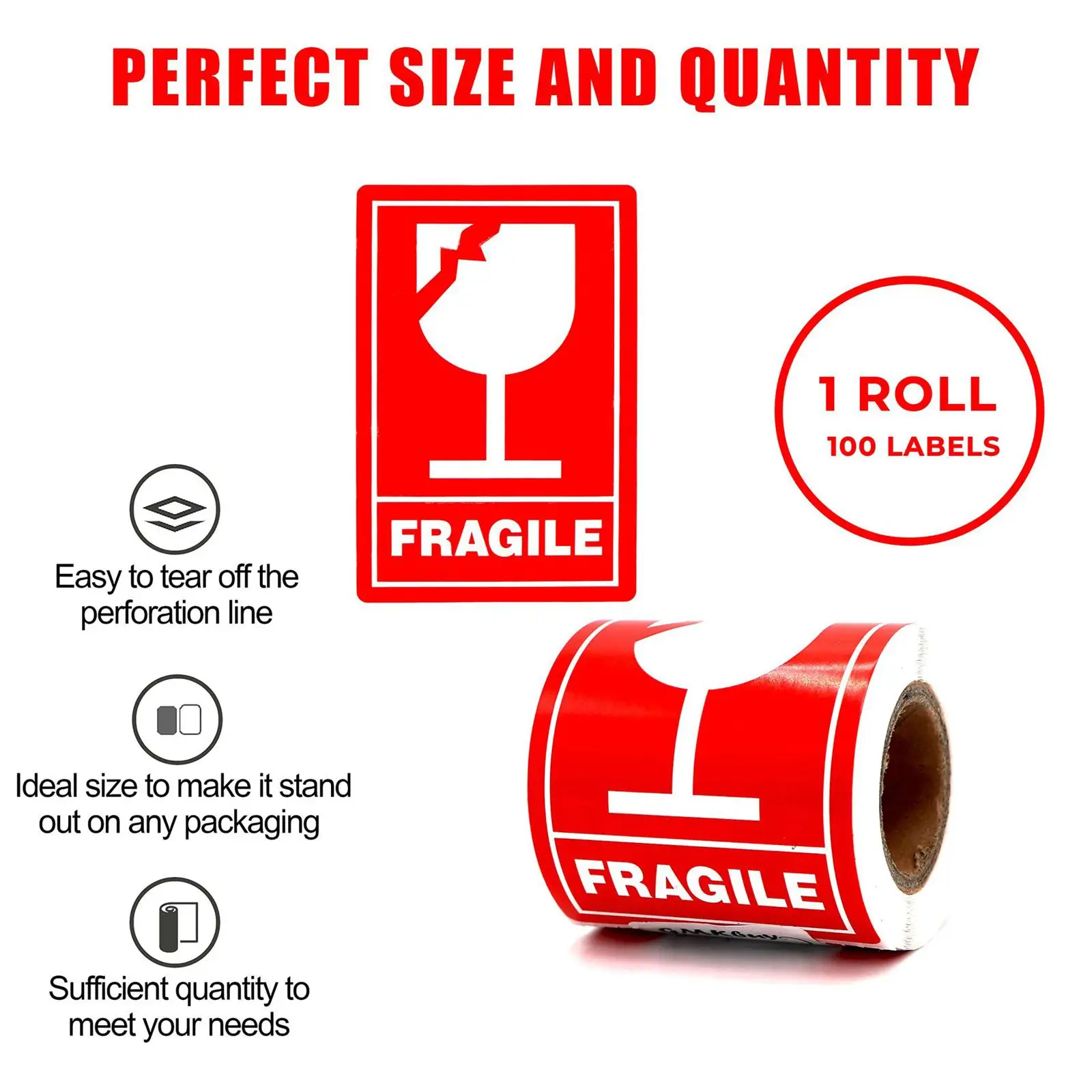100Pcs-2*3In/5.1*7.6Cm Fragile Product Label Stickers, Logistics and Transportation Box Fragile Label Stickers, Bright Red Warning Stickers for Fragile Items
