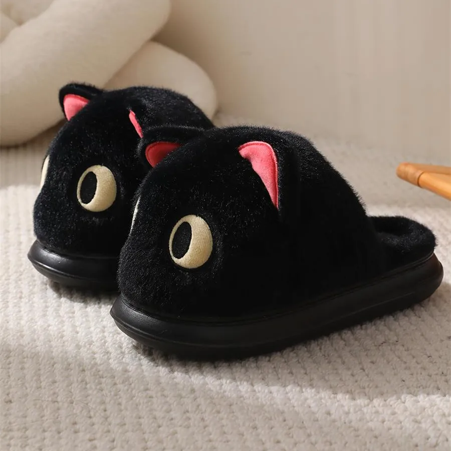 

Funny Cat Cotton Slippers For Women In Winter Warm And Fluffy Indoor Home Slippers Student Dormitory, Winter Cotton Slippers