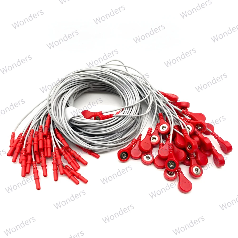 Shielded ECG Monitoring Lead Wire 1m EEG DIN 1.5mm Connector 4mm Snap Electrode Cable for Dynamic ECG/EEG Data Collection