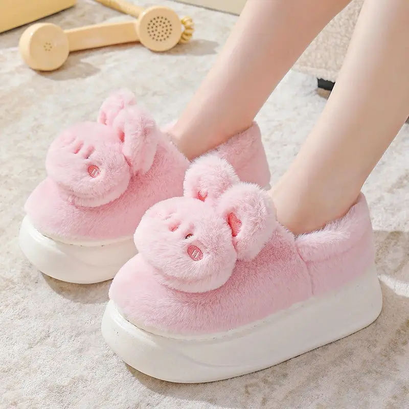 

Cute Cartoon Princess Women's Slippers Thick Fuzzy Cotton Closed Back Thick Sole Winter Warm Outdoor Shoes