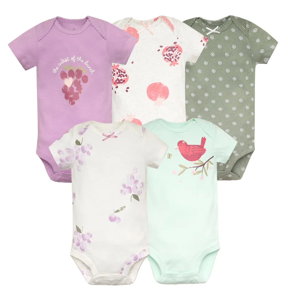 New Fashion 5PCS/Lot Baby Bodysuits Soft Cotton Summer Baby Girl Clothes Cartoon Newborn Baby Clothing Infant Bebe Boy Clothes