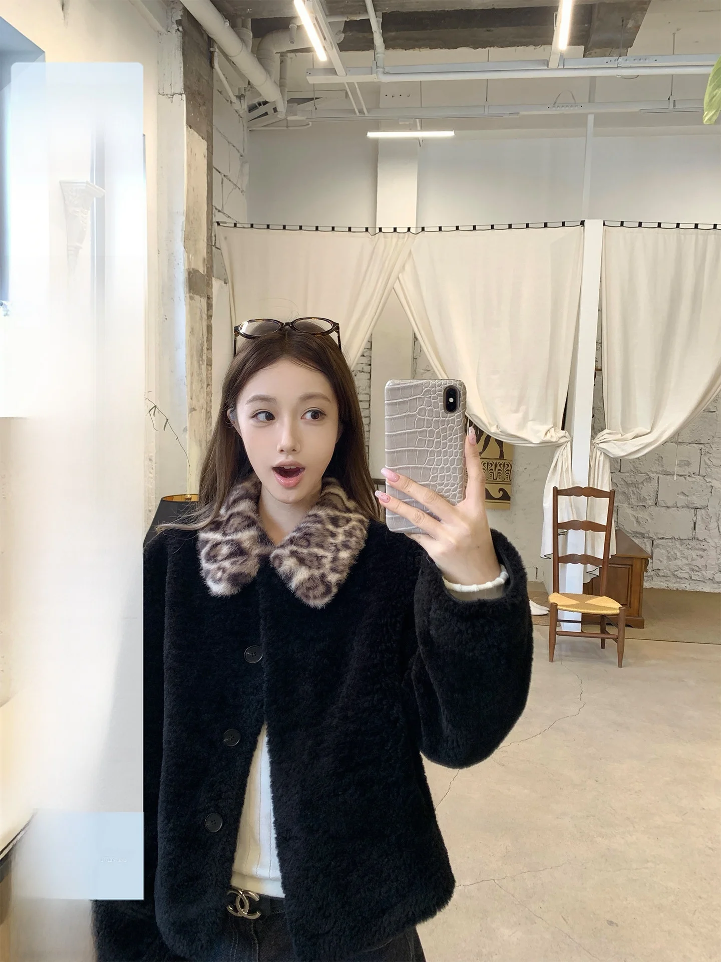 

Warmth Goat Fur Jaet Turn-down Collar Color Blo Environmental Protection Young Women's Casual Sle Long Sve Coat