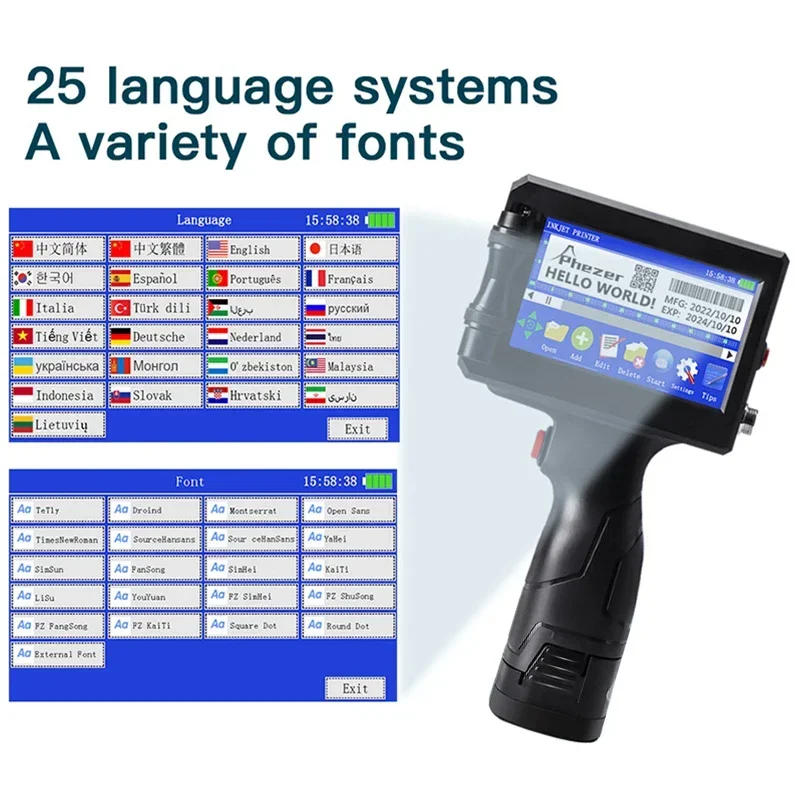 Phezer P15 QR Bar Batch Code Date Number Logo Expiry Date Label Printer 12.7mm Handheld Inkjet Printer 28 Languages Portable