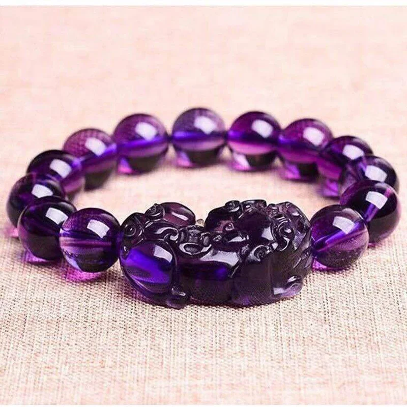 Amethyst Bracelet Bring Lucky Wealth Chinese Fengshui Beast Crystal Beads Bracelets Party Birthday Gift Women Men Matching