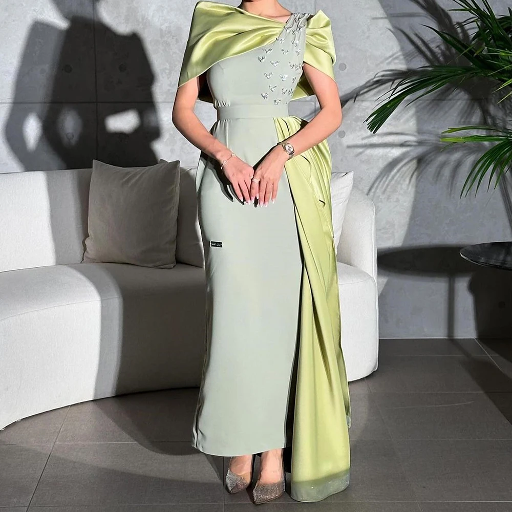 

Customized Temperament Jersey Straight Crystal Evening Dress High Quality Ankle Length vestidos de fiesta Saudi Arabia 2024