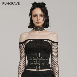 PUNK RAVE Women's Punk Double Layered Design Corset with Adjustable Loops Party Black Girdle Accessories Slim Waist Belt