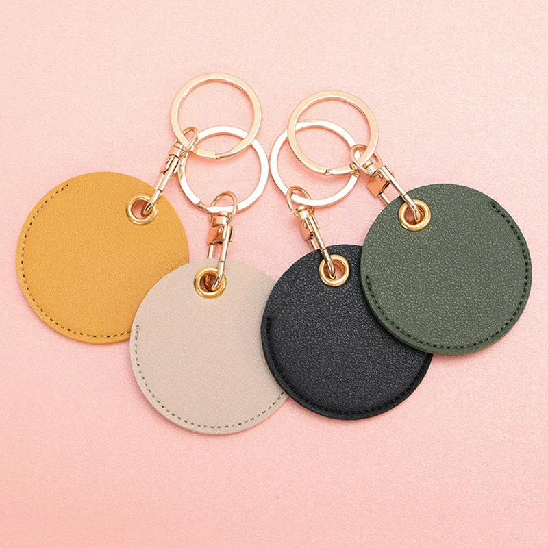 1 Pcs Cute Round Shape Keychains PU Leather Access Card Holder Keychains Car Keychain Keyring Proximity Card Protective Cover