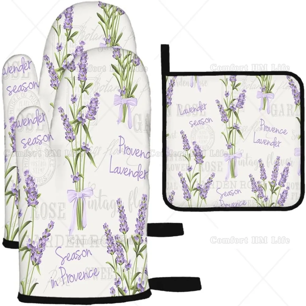 

Vintage Lavenders Oven Mitts and Pot Holders Sets of 3 Flowers Daisy Heat Resistant Gloves for Kitchen Cooking Baking Grilling