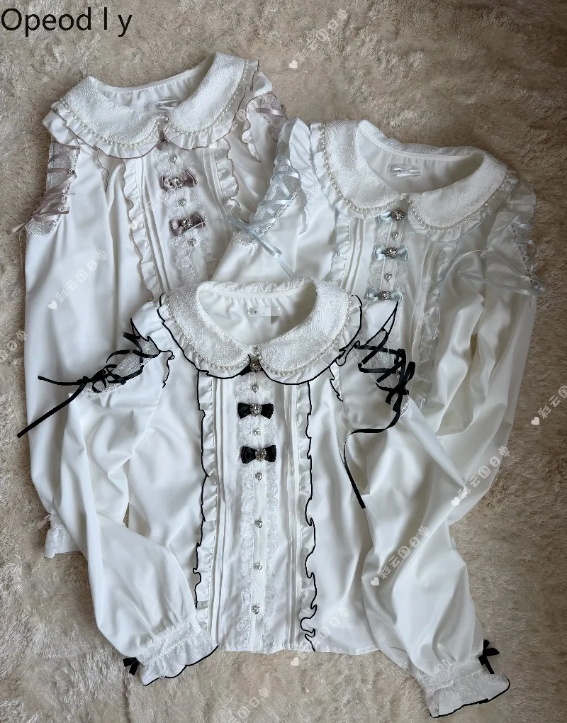 Japanese Original Lolita Pearl Neck Lace Strap Top Sweet Girl Harajuku Mass-produced Versatile Mine Long-sleeved Shirt
