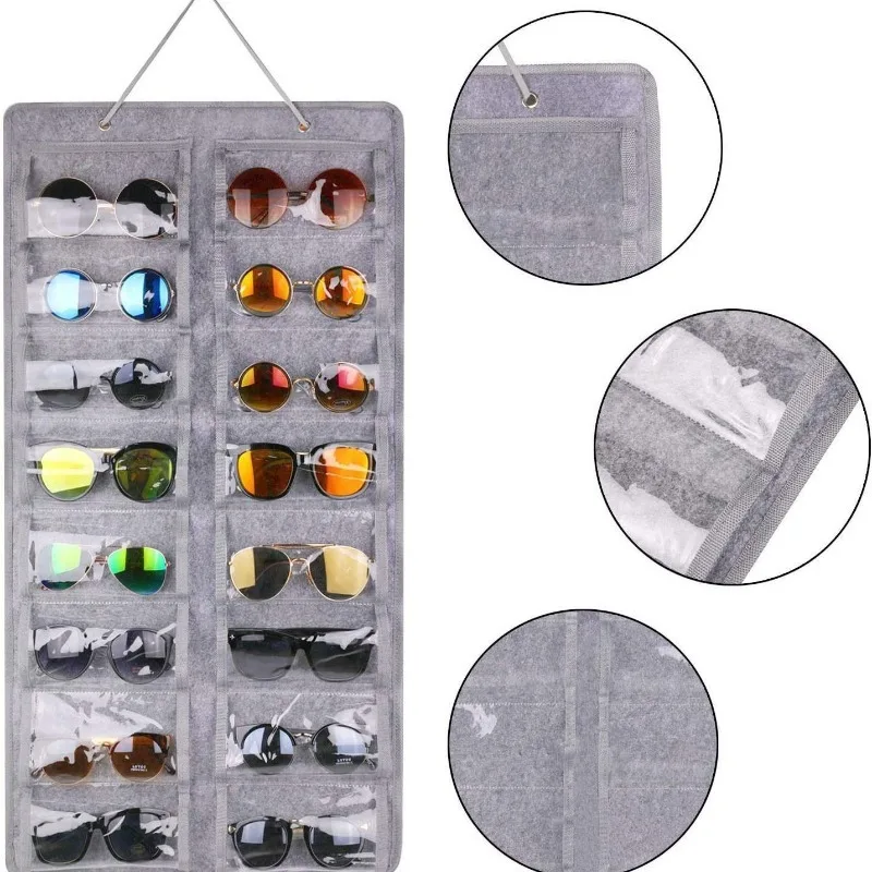 16 Slots Felt Eyeglasses Pouch Dust Proof Wall-hung Sunglasses Organiser Foldable Glasses Hanging Bag XKYJD04