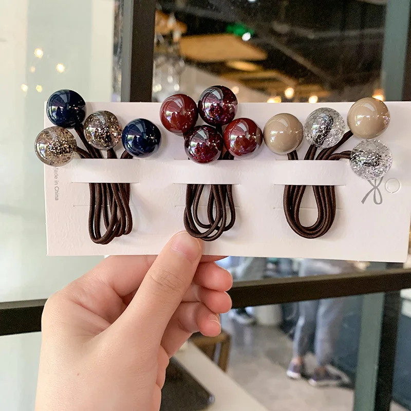 

Милые эластичные резинки для волос с цветными бусинами для детей, высокоэластичные держатели для хвостиков, не повреждающие волосы, мягкие, для девочек-малышек