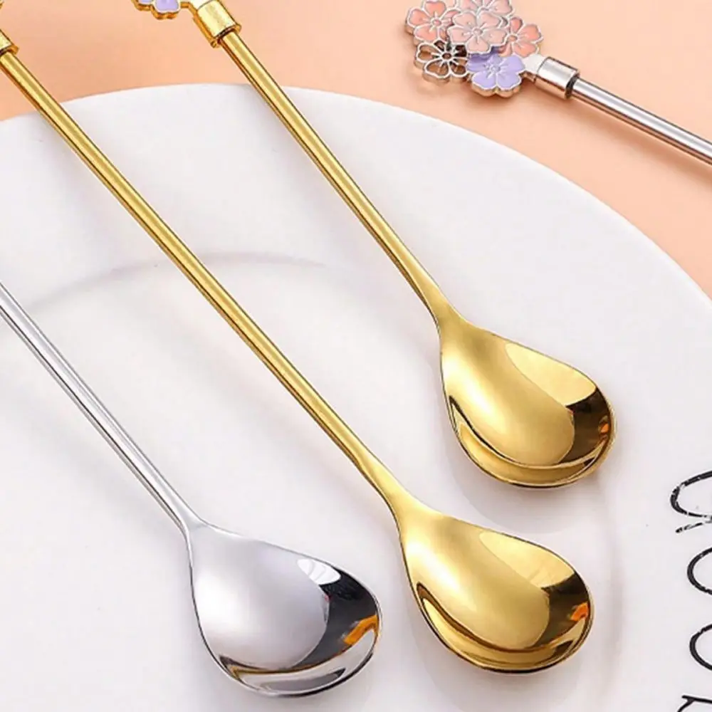 1 piece Cherry blossom long spoon (gold/silver) Cherry blossom dessert coffee spoon, cocktail mixing spoon, ice spoon