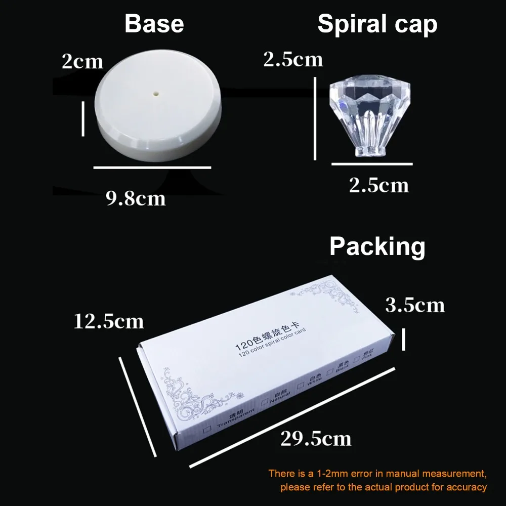 120 Sticks Spiral Spiral Nail Swatch Display Stand Acrylic Tips Pointed Shape Transparent False Nail Swatch Sticks