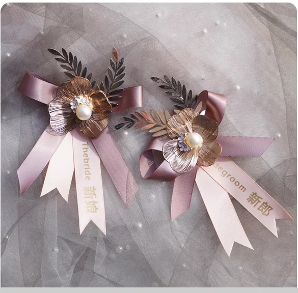 Forest bride, groom, bridesmaid, groomsman, father and mother, wedding corsage, simulation of a set of corsage wedding  Forest b