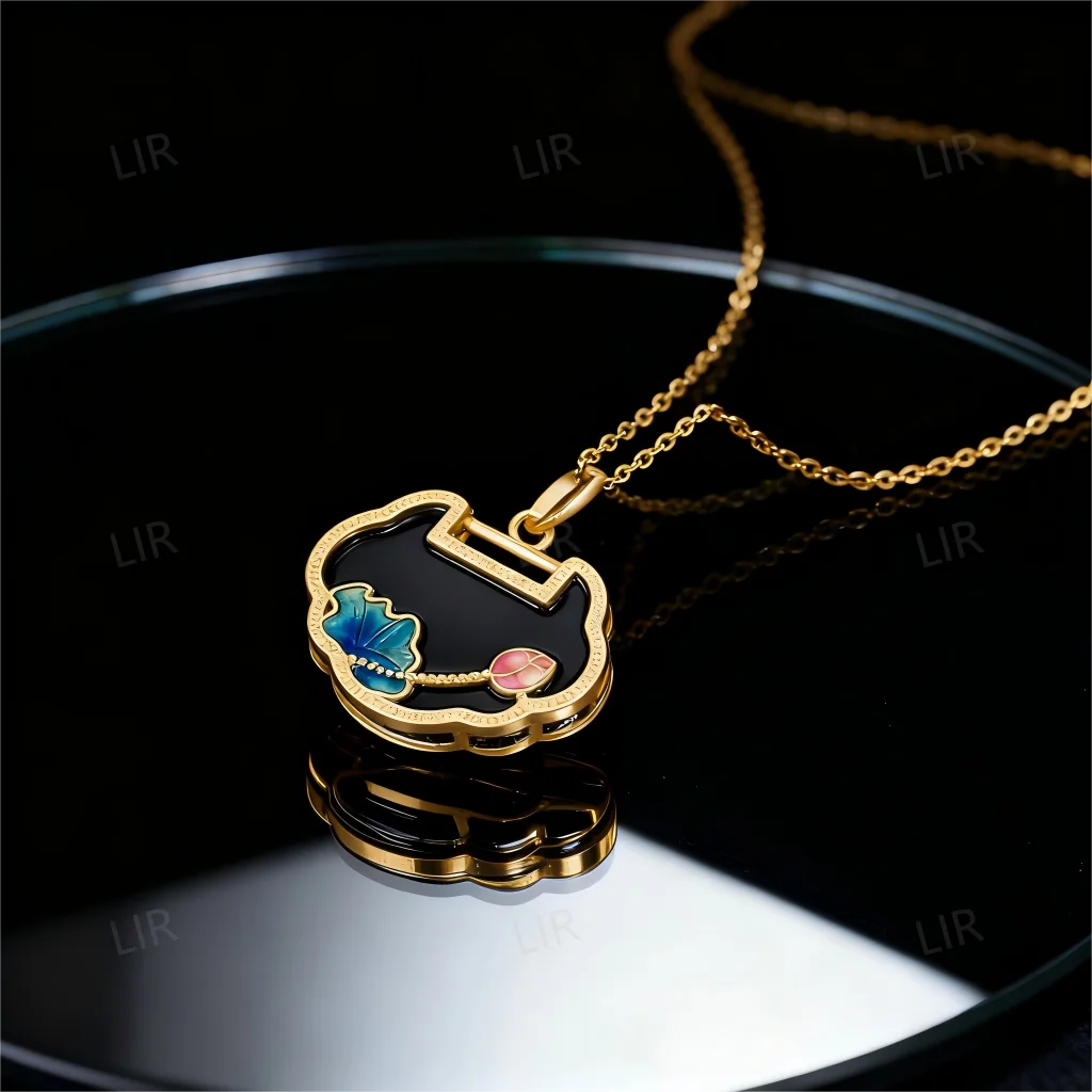 قلادة LIR النسائية: قلادة من اليشم الهيتي الطبيعي "روي لوتس" بلون المينا |   المجوهرات الجميلة مع شهادة اليشم