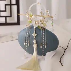 Womens Hairstick Orchid Flowers With Long Beads Tassel Hair Bundle Headdress