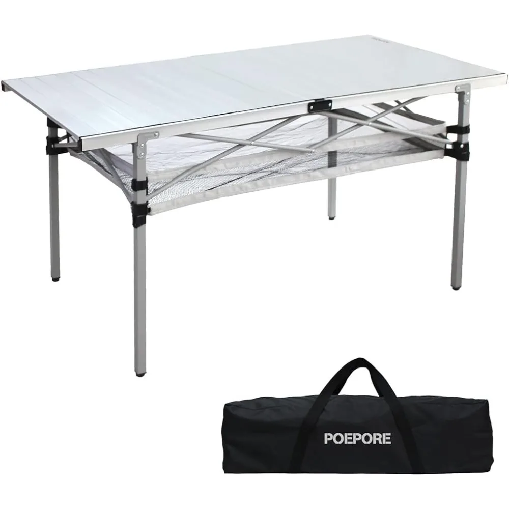 

Large Folding Camping Table Aluminum with Storage for 4-6 People 54"X27.5" Roll Up Tall with Carry Bag for Picnic BBQ Backyard