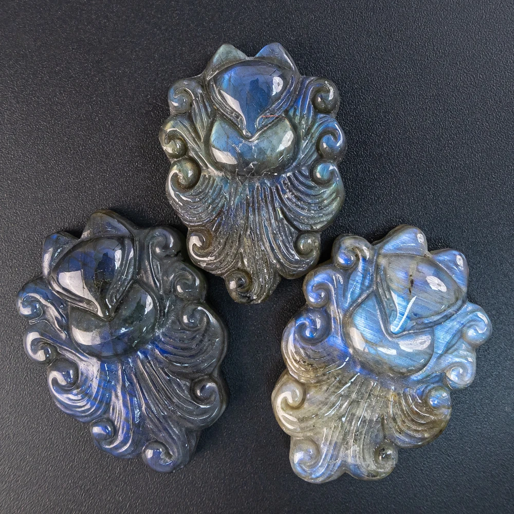 

Mystic Labradorite DIY Pendant 42X29X10MM Rainbow Blue Flash Nine-tailed Fox Shape for Jewelry Making Diy Necklace Accessories