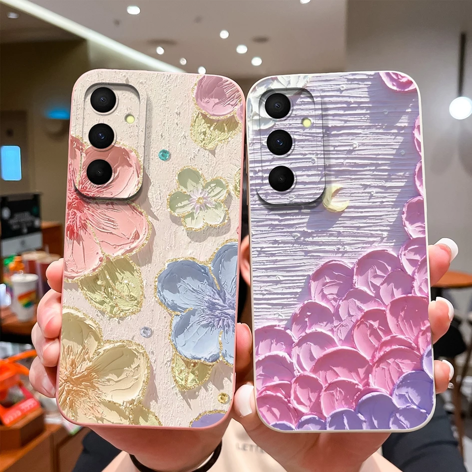 Phone Cover New For Samsung Galaxy A55 Case Colorful Flower Shockproof Matte Liquid Silicone Luxury 