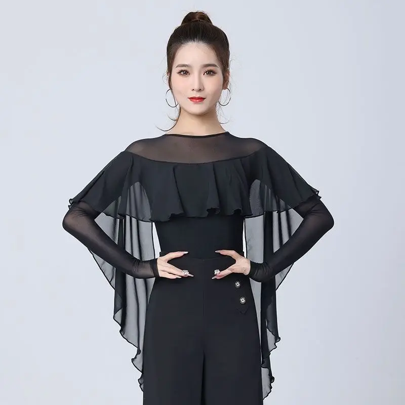 Elegant Classical Dance Suit Women's Waltz One-Piece Swimsuit Fashionable Modern Dance Top with Lace Trim Polyester Material