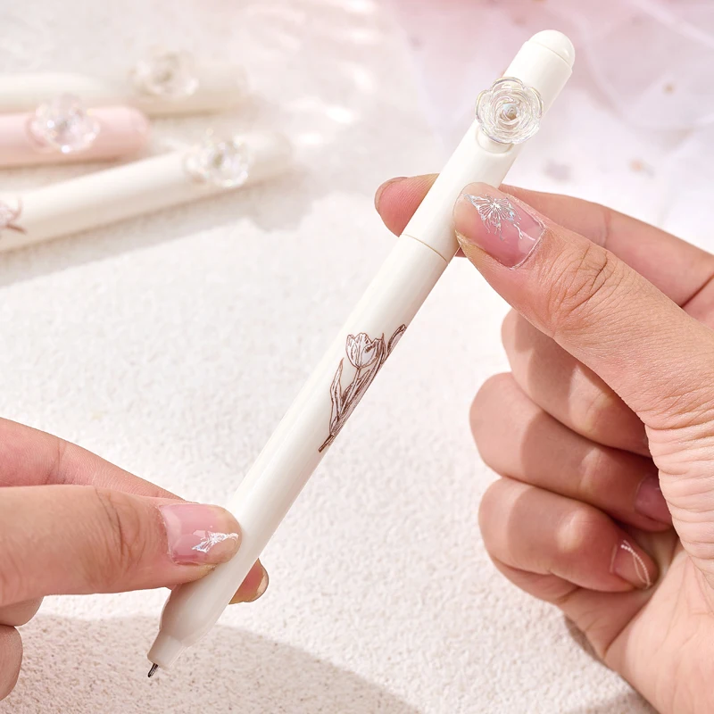 4 Teile/satz Blume Gel Stift 0,5 MM Quick Dry Gel Tinte Stift Für Studenten Kreative Drehen Schreiben Stift Schwarz Refill neutral Stift Schreibwaren – Detail 9