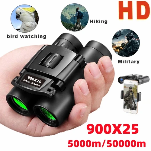 900x25 alta potencia HD bajo nivel de luz BAK4 binoculares portátiles de viaje 50000M Mini telescopio plegable de largo alcance óptica para caza