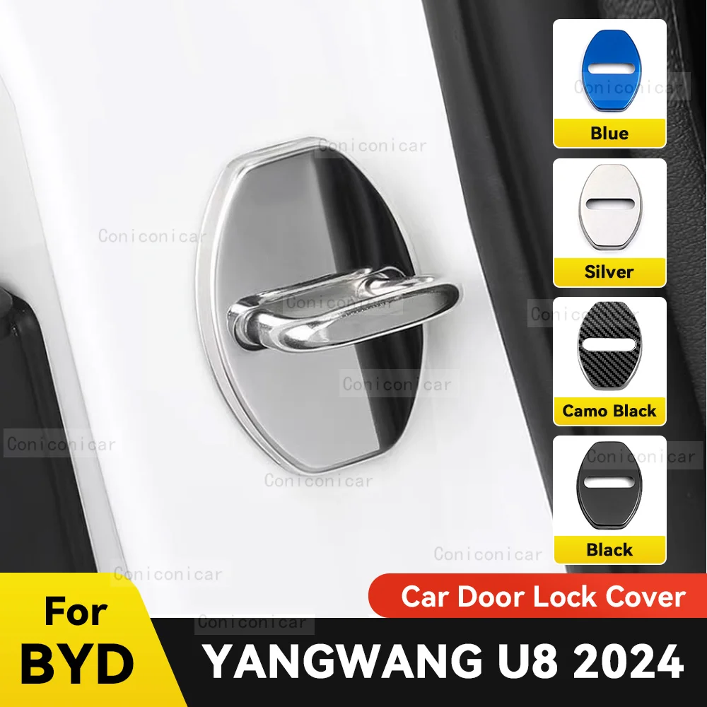 Car Door Lock Decoration Protection Cover Flags Emblem Stainless Steel Case For BYD YANGWANG U8 2024 Auto Anti rust Accessories