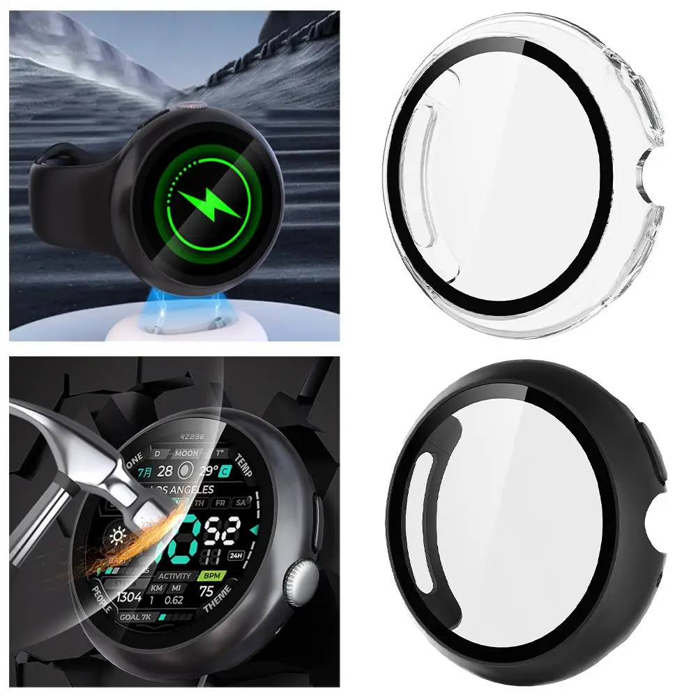 Tempered Glass+Case for Google Watch4 41mm45mm Screen Protector Bumper Shell Hard Matte All Around Protective Cover Y1X6