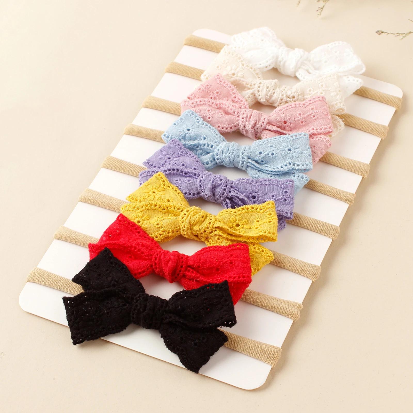 Baby Elastic Hairband Cotton Embroidered Bow for Girls Soft Nylon Headbands Children Flower Embroidered Newborn Hair Accessories