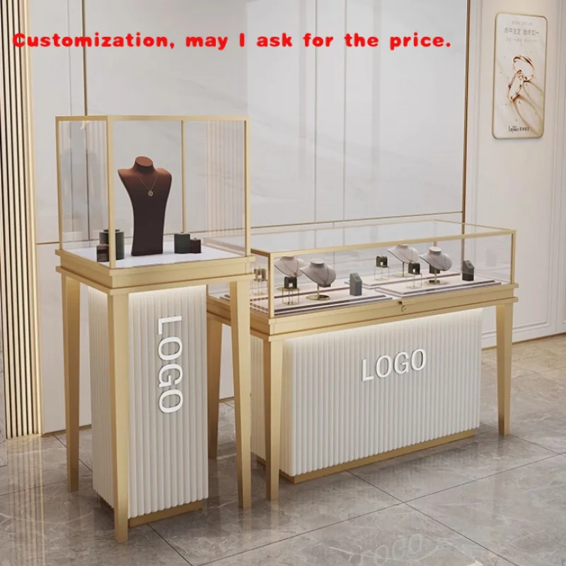 

custom.Modern Luxury High-quality Stainless Steel Glass Jewelry Store Display Wooden Counter Jewelry Display Cabinet Display Cab