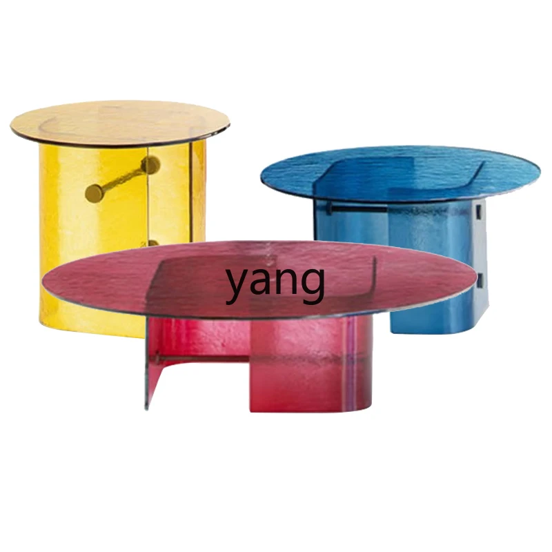 Lh modern simple hot melt water ripple round coffee table household multi-color sofa side table