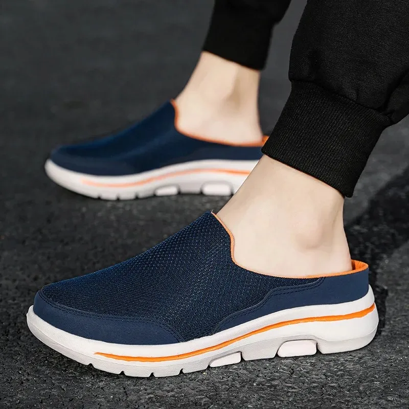 Men Slippers Shoes Casual Mesh Loafers Solid Color Slip-On Shoes 2024 New Summer Couple Flats Half Slippers Sandalias Zapatos