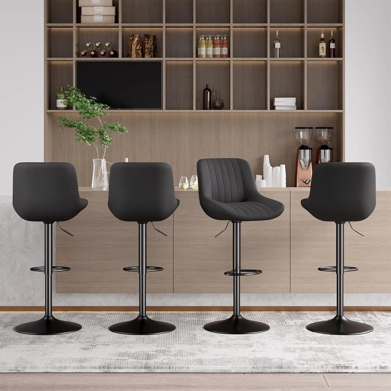 Piste de bar moderne réglable avec dos, chaise d'île en tissu performance recommandée par le comptoir, ensemble de 2