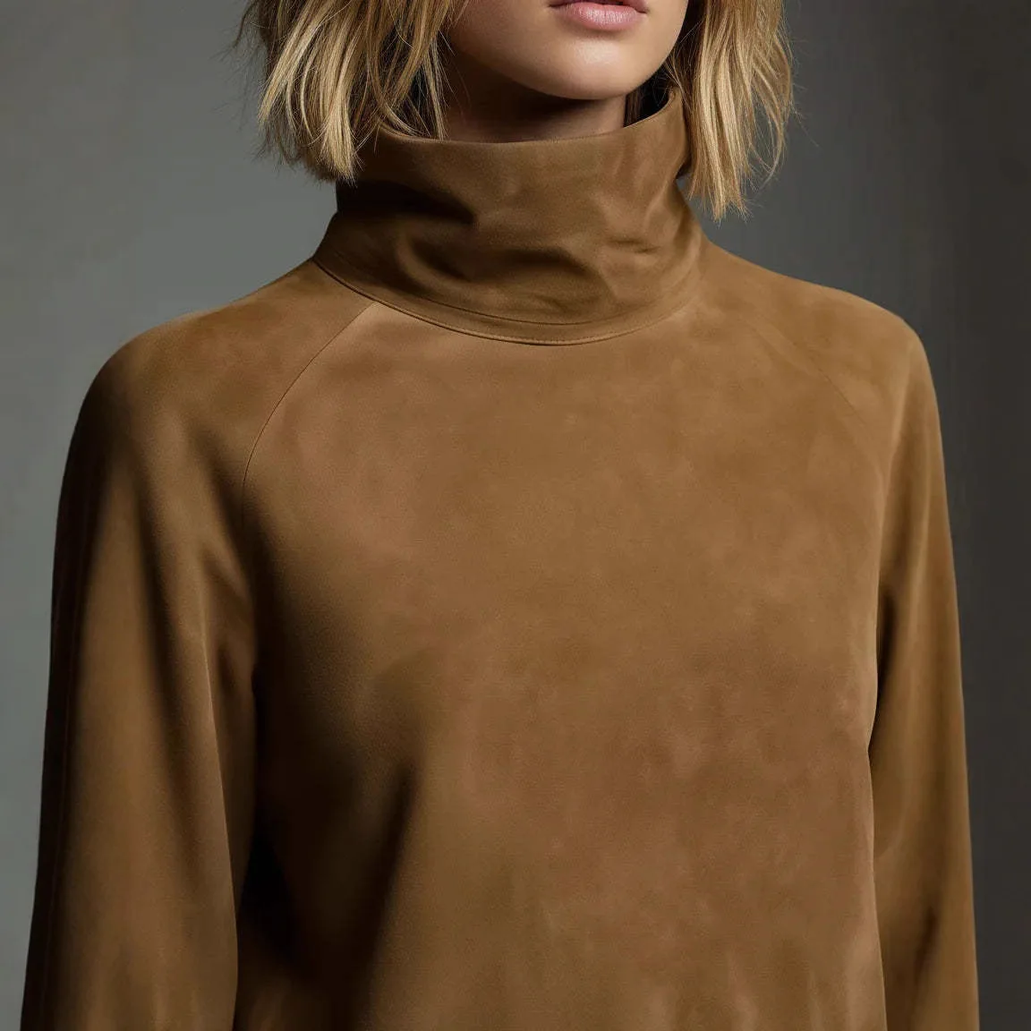 Women's Faux Suede Turtleneck Long Sleeve Dress 2026 Autumn New Elegant Solid Color Slim Fit Dresses for Daily & Party