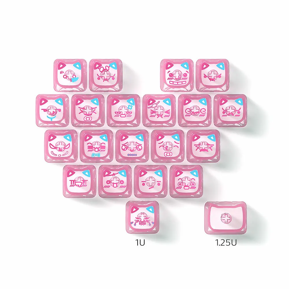 21Key Cute Cat Heart-shaped Transparent Keycaps DIY Keyboard Replacement MAO KeyCap Suitable for MX Axis Mechanical Keyboard
