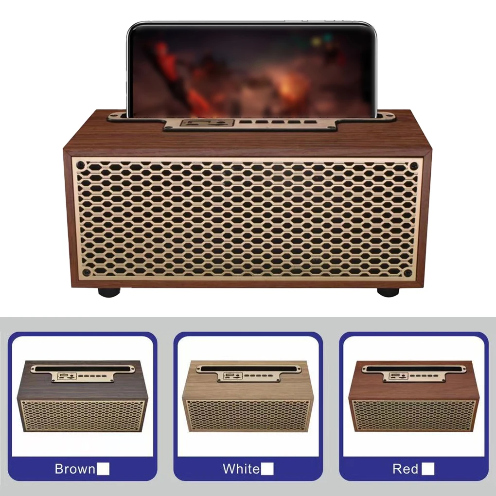 Wood Grain Speakers Vintage Style Office Subwoofer Outdoor Radio USB Audio Mini Speaker Soundbox with Phone Stand Log color